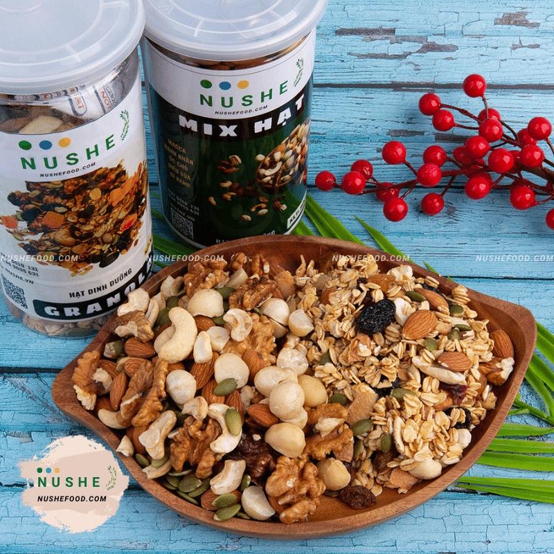 COMBO ĂN SÁNG 500gr/1hộp, NUSHEFOOD, Combo Gồm Granola 50% Yến Mạch và Mix Hạt, Ăn Kiêng Lành Mạnh, Giảm Cân Hiệu Quả