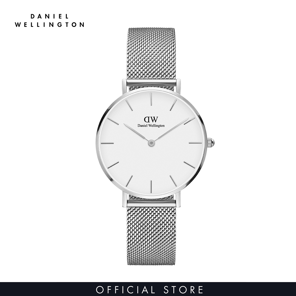 Đồng hồ Nữ Daniel Wellington dây lưới - Petite Sterling mặt trắng - vỏ