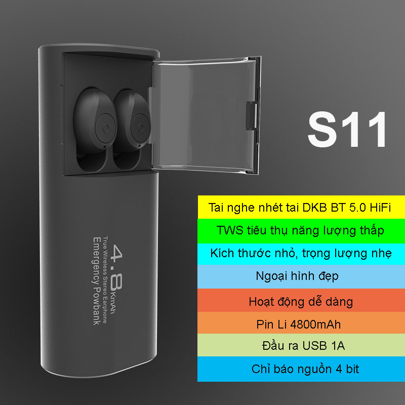 Tai Nghe Bluetooth DKB S11-F9V5.0 Kèm Pin Sạc Dự Phòng - Tai Nghe Không Dây - Kết Nối Bluetooth 5.0 - Cảm Ứng Vân Tay - Chống Nước IPX5 - Chơi Game - Âm Thanh Chân Thực - Hàng Chính Hãng