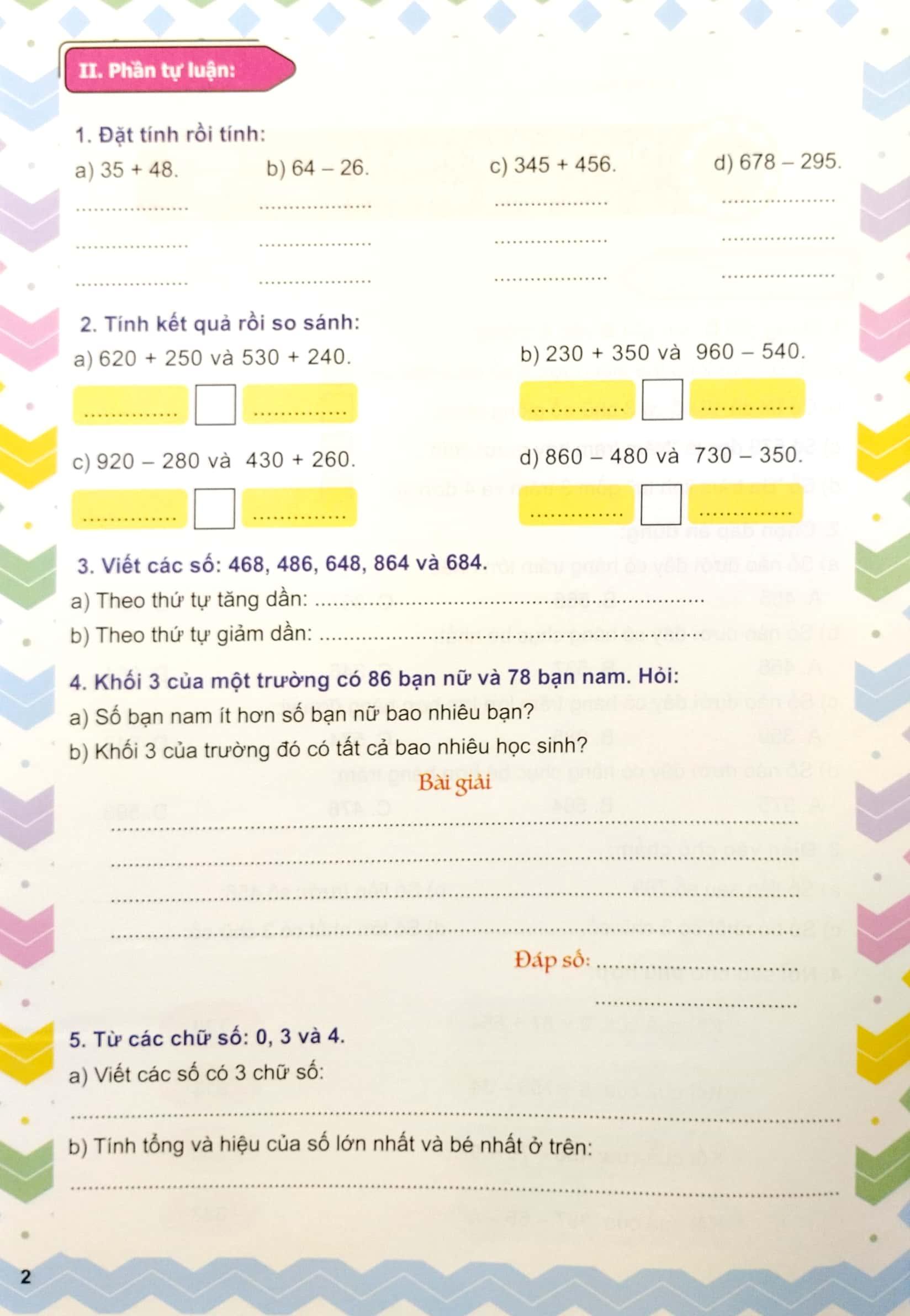 Phiếu Ôn Tập Cuối Tuần Môn Toán Lớp 3