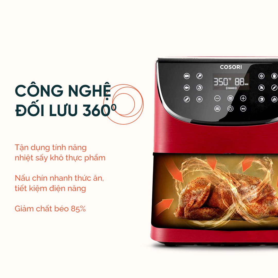 NỒI CHIÊN KHÔNG DẦU ĐIỆN TỬ COSORI (AIR FRYER) 5.8 Qt / 5.5 LÍT- HÀNG CHÍNH HÃNG- MÀU ĐỎ