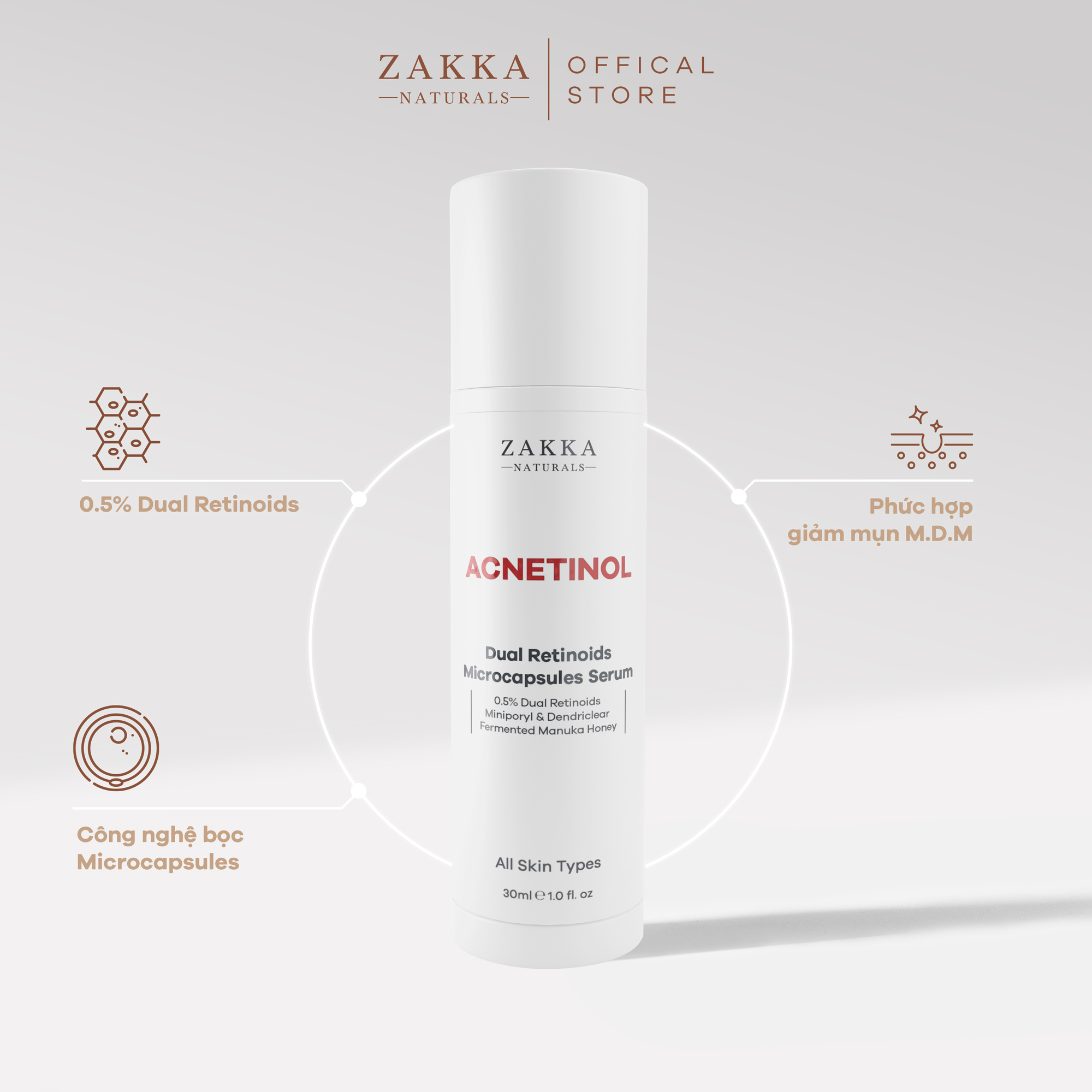 Tinh chất Retinol Zakka Naturals dành cho da dầu, mụn - Acnetinol 30ml