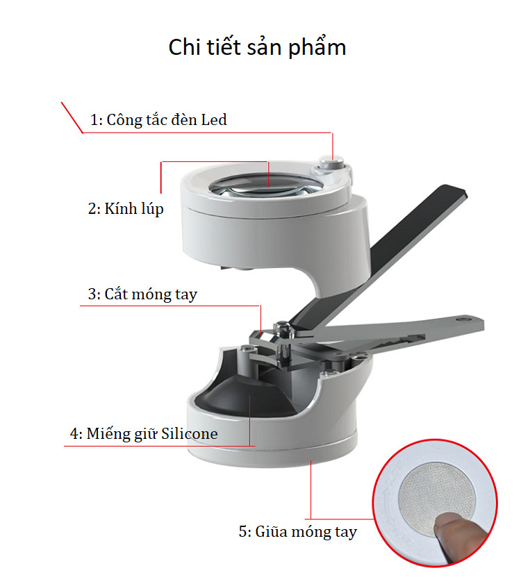 Hộp kính lúp phóng đại 3,5x tích hợp cắt móc tay có đèn led trợ sáng