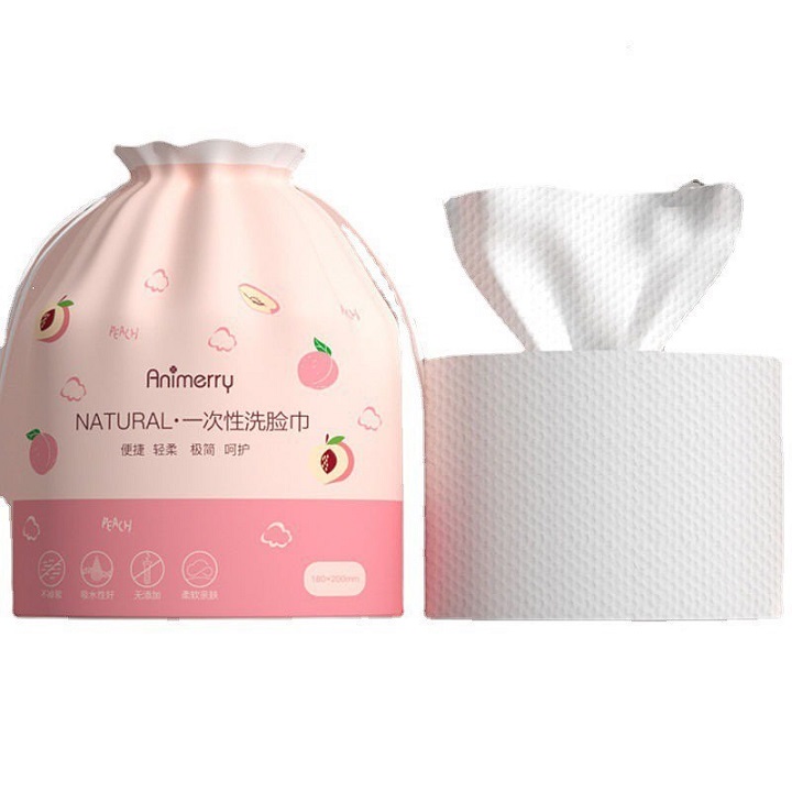 KHĂN GIẤY LAU MẶT COTTON HỒNG 150G TÚI RÚT - JL