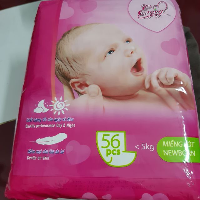 Miếng lót em bé ENJOY Cao Cấp ngày và đêm cho bé từ 3-5kg, mềm mại, thấm hút, chuẩn chất lượng Châu Âu - Gói 56 Miếng