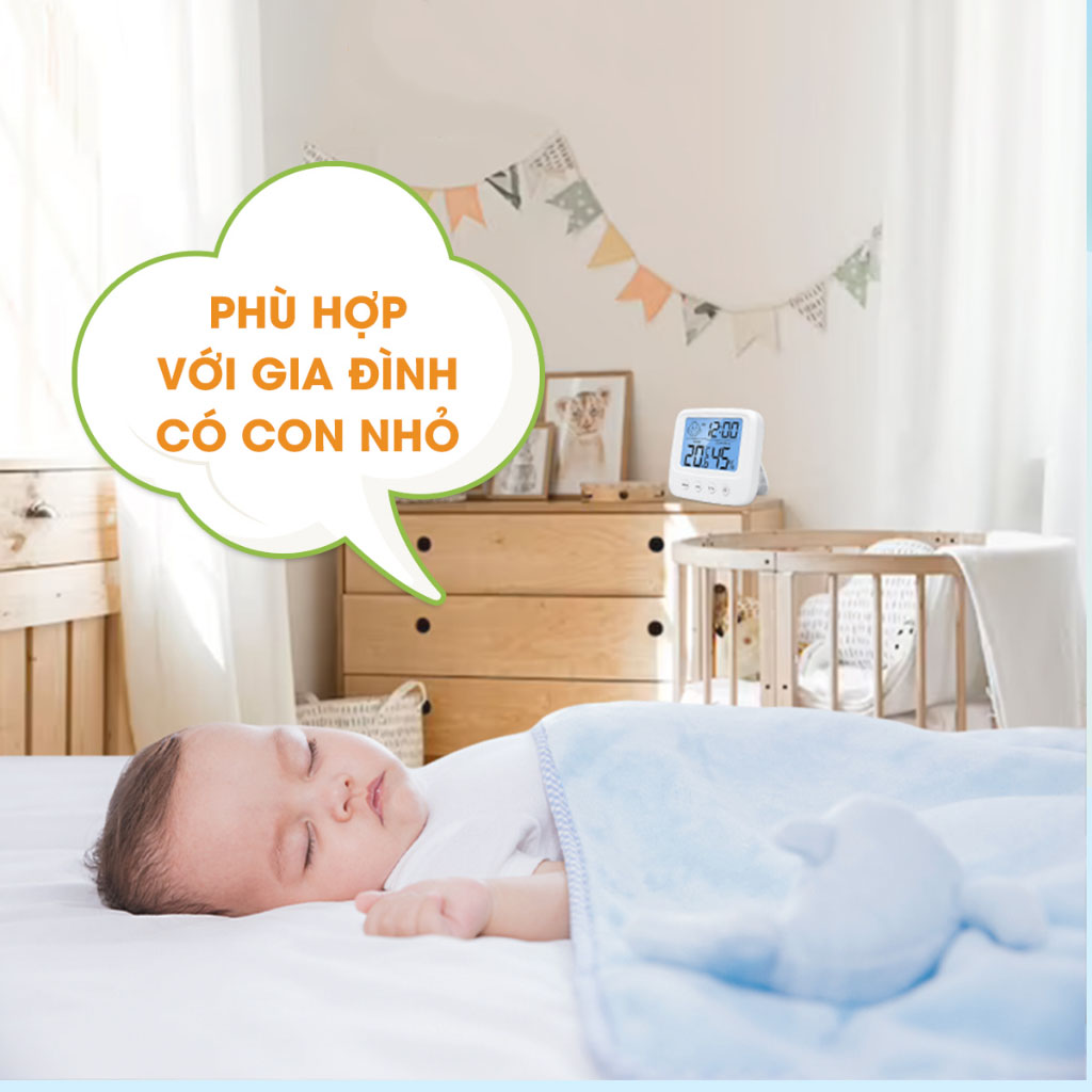 Nhiệt Kế Phòng Điện Tử Ẩm Kế 4 Trong 1 Đo Nhiệt Độ Và Độ Ẩm Báo Thời Gian Cảnh Báo Cảm Xúc Có Đèn Led Phòng Ngủ Cho Bé Đa Năng, Tiện Dụng