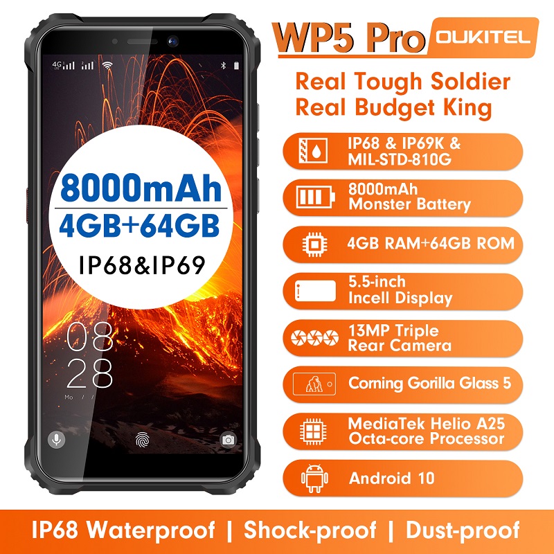 Điện thoại Oukitel WP5 Pro (Ram4GB,Rom 64Gb,pin 8.000mAh ,chống va đập,chống nước) - hàng chính hãng