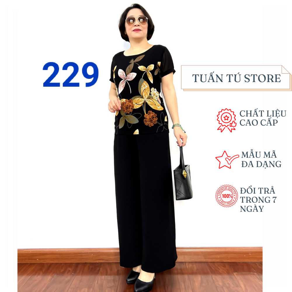 Thời Trang Nữ Bộ Phối Áo Voan 2 Lớp Cộc Tay Và Quần Đũi Đen Cao Cấp Dành Cho Phụ Nữ Việt Nam 2023 - Tuấn Tú Store 68
