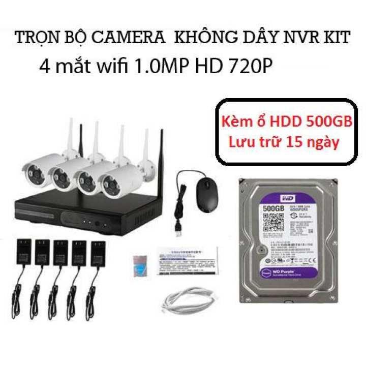 Bộ kit camera wifi NVR 4 kênh 1.0MP và ổ cứng 500GB