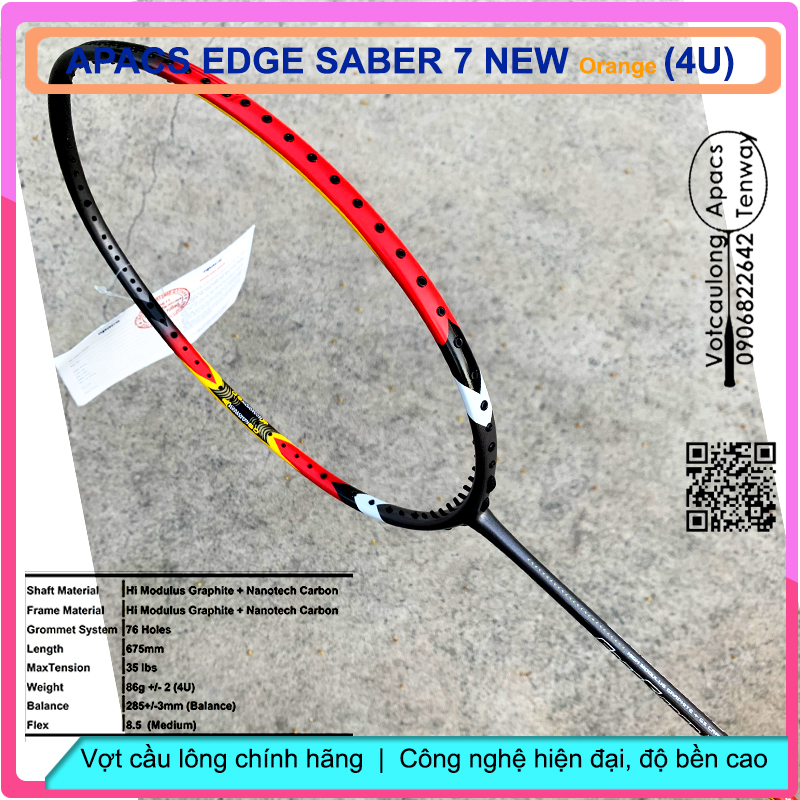 Vợt cầu lông Apacs EDGE SABER 7 New Orange – Vợt dễ thuần, sắc cam sơn nhám cá tính, đánh phong trào rất tuyệt