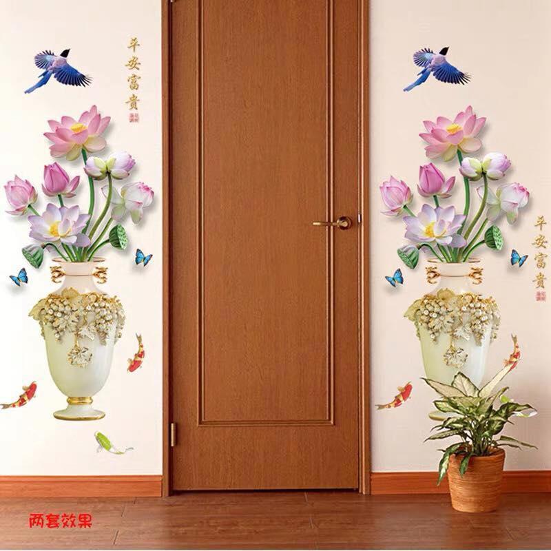 DECAL DÁN TƯỜNG ĐÔI BÌNH HOA PHONG THỦY 5
