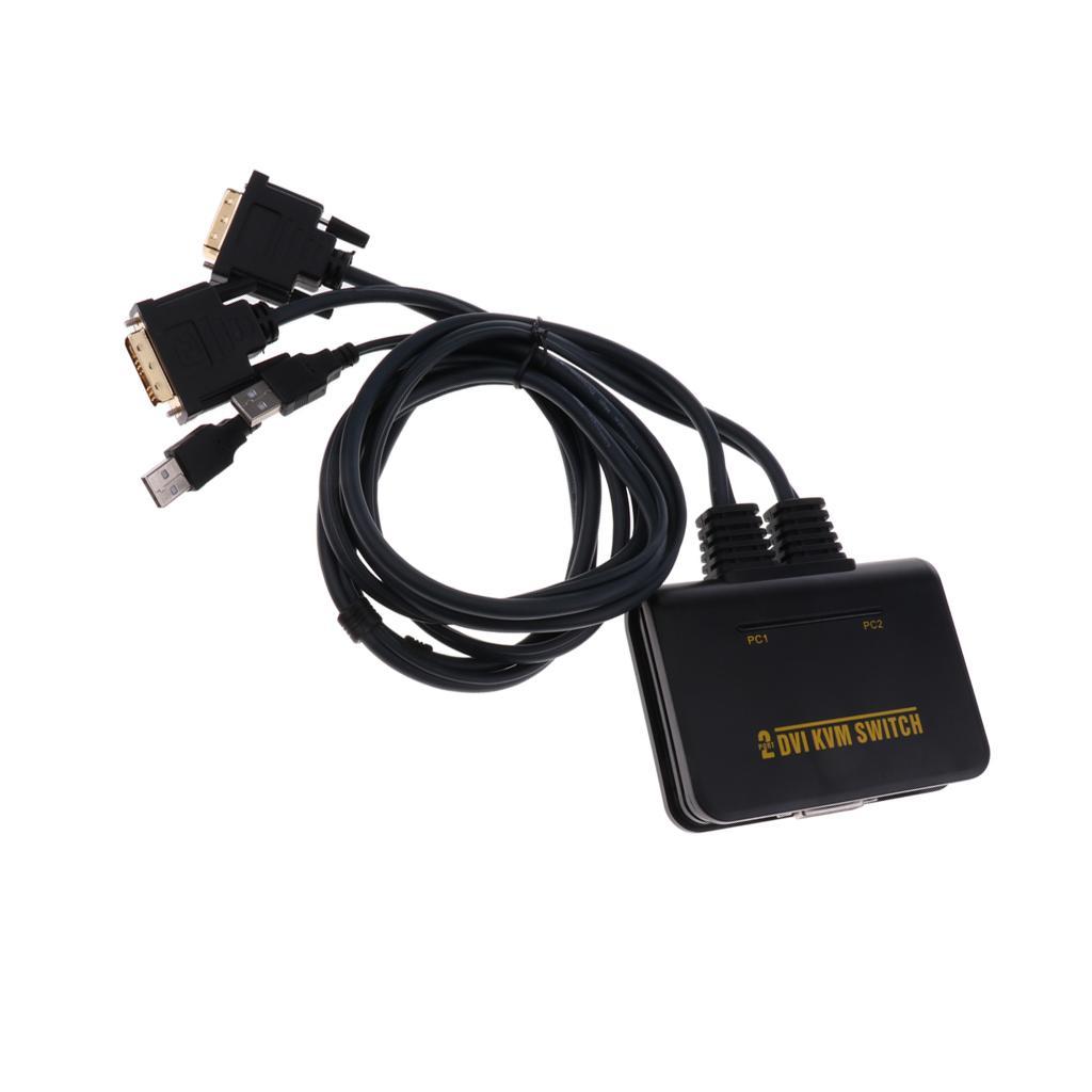 2-Port USB KVM Switch Converter with Cable for Mouse Keyboard Black