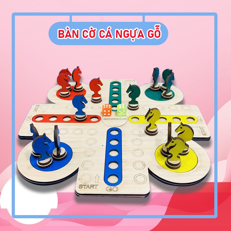 Đồ Chơi Boardgame, Bộ Cờ Tứ Mã, Cờ Cá Ngựa Bằng Gỗ Kèm 2 Viên Xúc Xắc Xí Ngầu Màu Trong Suốt Siêu Đẹp Dành Cho Mọi Lứa Tuổi