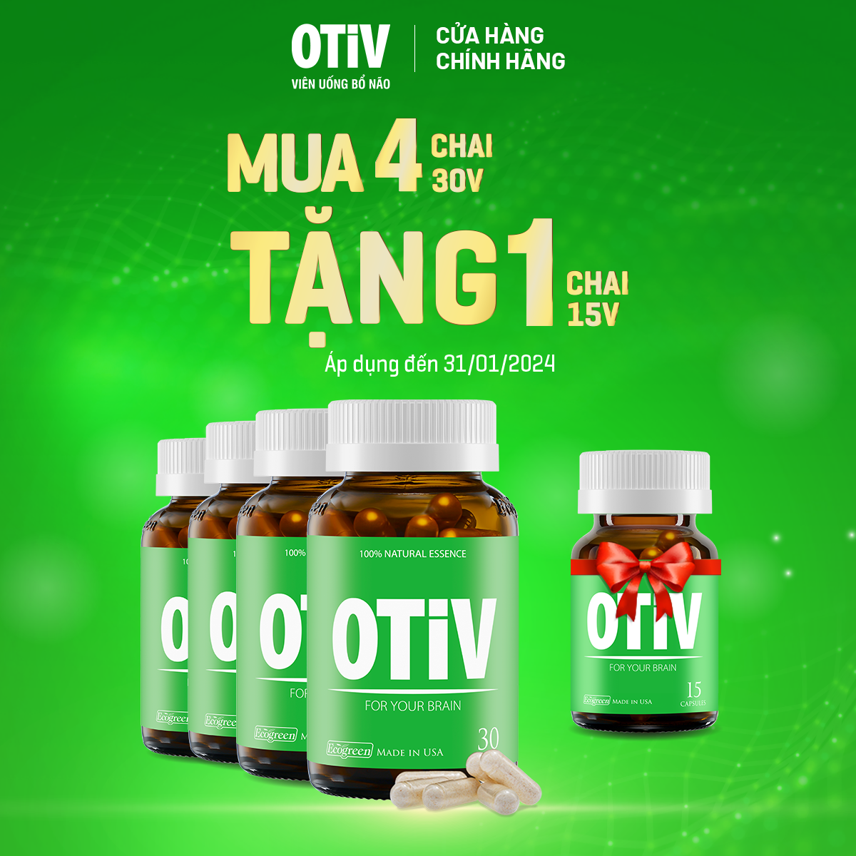 Combo 4 hộp OTIV bổ não 30 viên tặng 1 hộp 15 viên