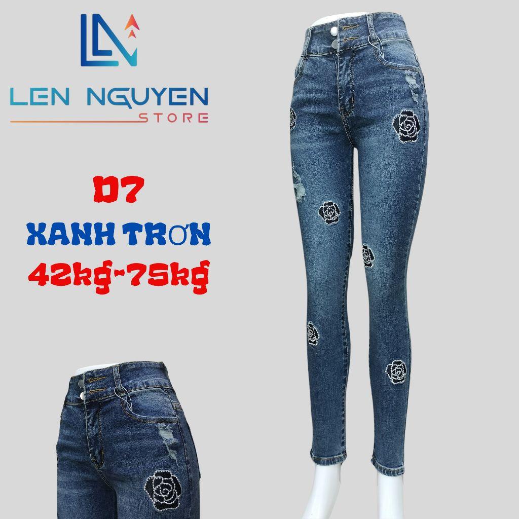 D7_Quần jean nữ, dài, lưng cao, quần bò nữ dáng ôm, quần rin nữ có big size, cho 42kg đến 75kg,LEN NGUYEN STORE - Xanh Trơn