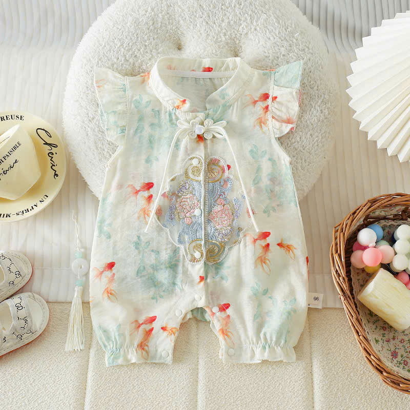 Bộ quần áo liền thân phong cách Trung Hoa cho bé gái sơ sinh từ 5-12kg hàng nhập Quảng Châu
