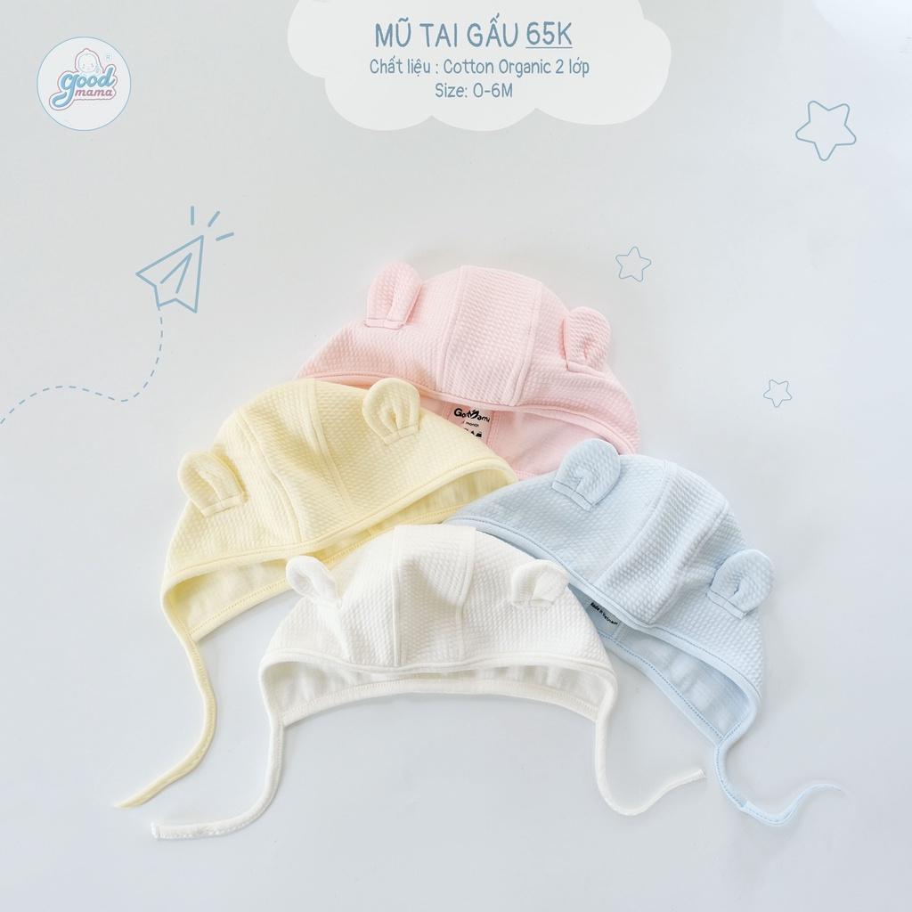 Mũ sơ sinh chùm đầu che thóp Goodmama chất liệu cotton organic thoáng khí cho bé 0-6M