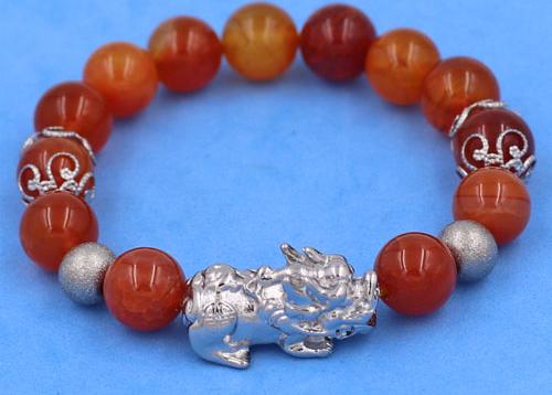 Chuỗi tay Tỳ Hưu inox VVROTHTRHKHB10 - Chuỗi đeo tay Đá Vân Rồng Đỏ size 10 ly - hợp mệnh Hỏa, mệnh Thổ