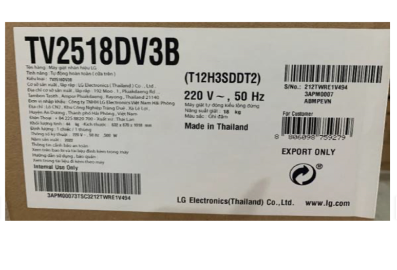 Máy giặt LG AI DD Inverter 18 kg TV2518DV3B - Hàng chính hãng - Chỉ giao Hà Nội