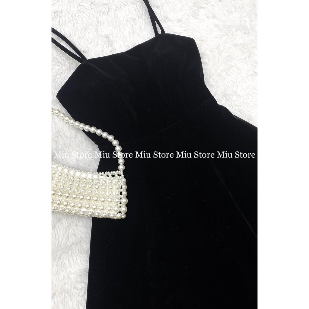 Đầm nữ thiết kế hai dây croptop nhung lì kèm vest cao cấp MIUSTORE AV00007 - D00247