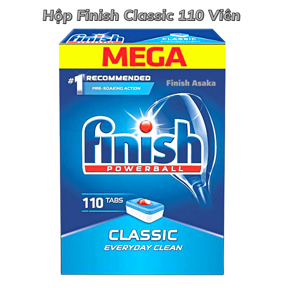 Combo rửa bát Finish: Hộp Classic 110 viên, Nước làm  bóng chai 400ml, Muối hộp 1,5kg - Chính hãng.