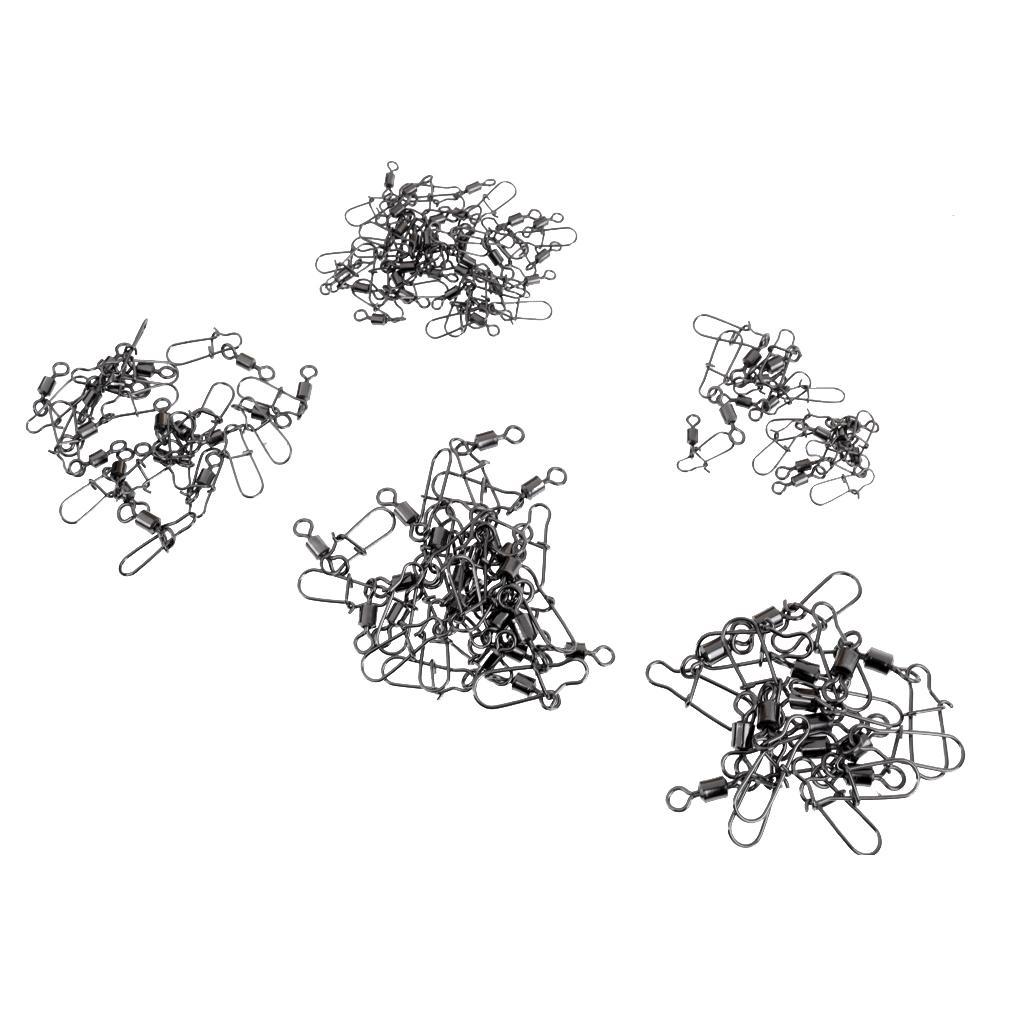 95Pcs/Box Fishing Swivels with Snaps Rolling Swivel Connector Hooked Snaps