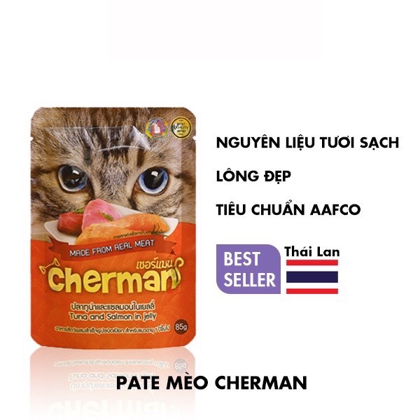 Combo 12  gói cherman cho mèo - Cá ngừ &amp; cá hồi