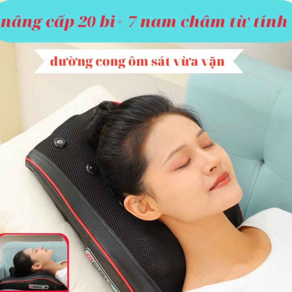 Gối massage , gối matxa cổ, vai gáy, máy mát xa lưng và cổ vai gáy giảm đau hiệu quả với bi lăn và rung