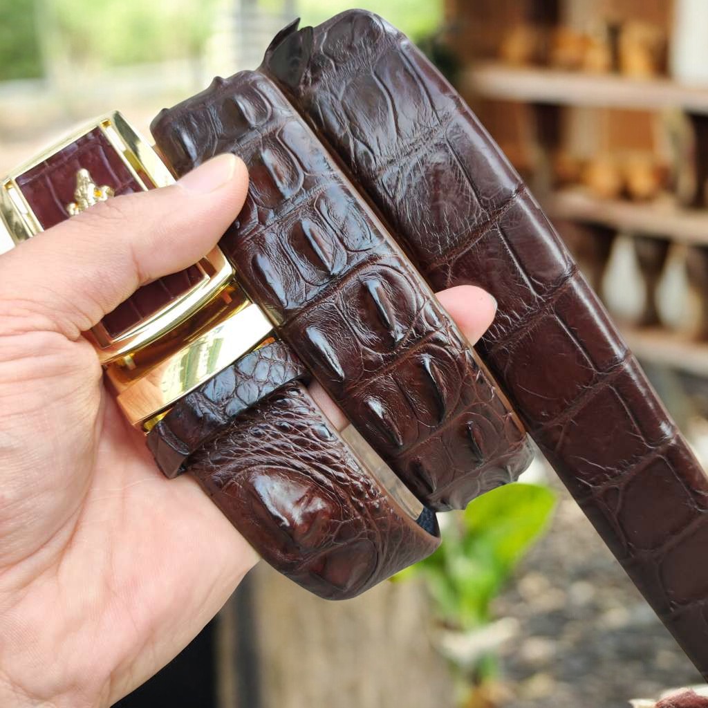 Dây nịt nam gai lưng cá sấu LIỀN NGUYÊN CON N24N2 (Mặt vàng)