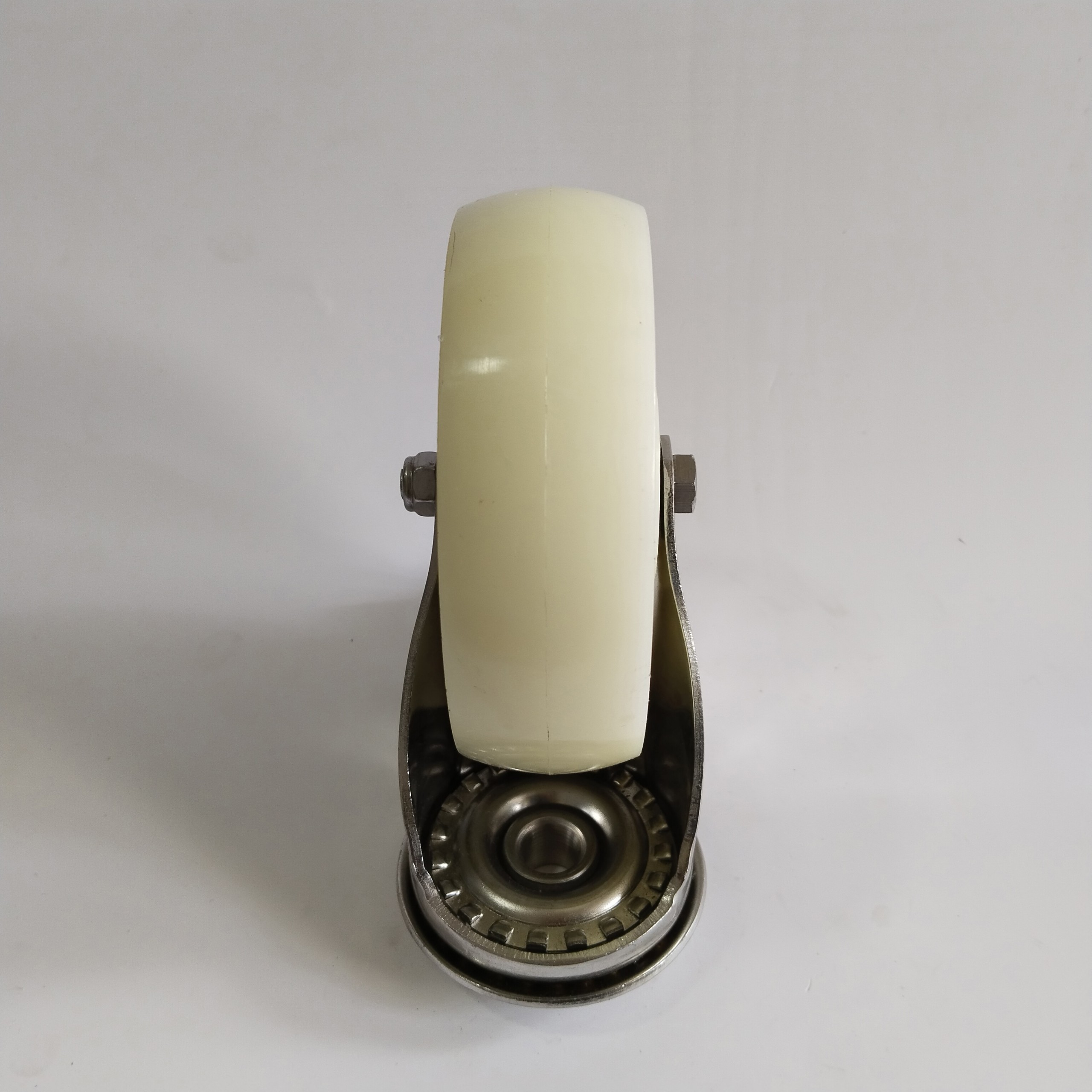 Bánh xe đẩy nylon trắng nanotech càng lỗ xoay có khóa Inox 304 - 80-100-125mm - Happy Move Thái Lan