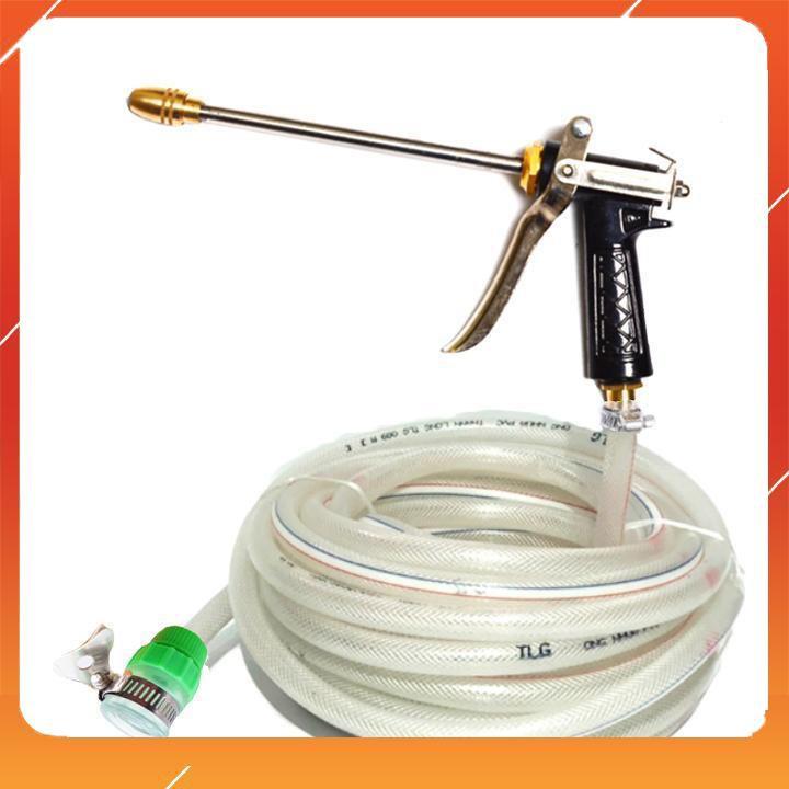 Bộ dây vòi xịt nước rửa xe, tưới cây . tăng áp 3 lần, loại 7m, 10m 206318 đầu đồng,cút,nối đen+ tặng đai