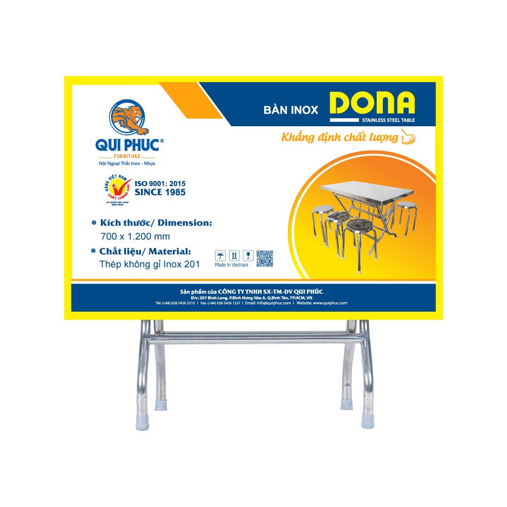 Bàn inox DONA 700 x 1200 (mm) chân cao