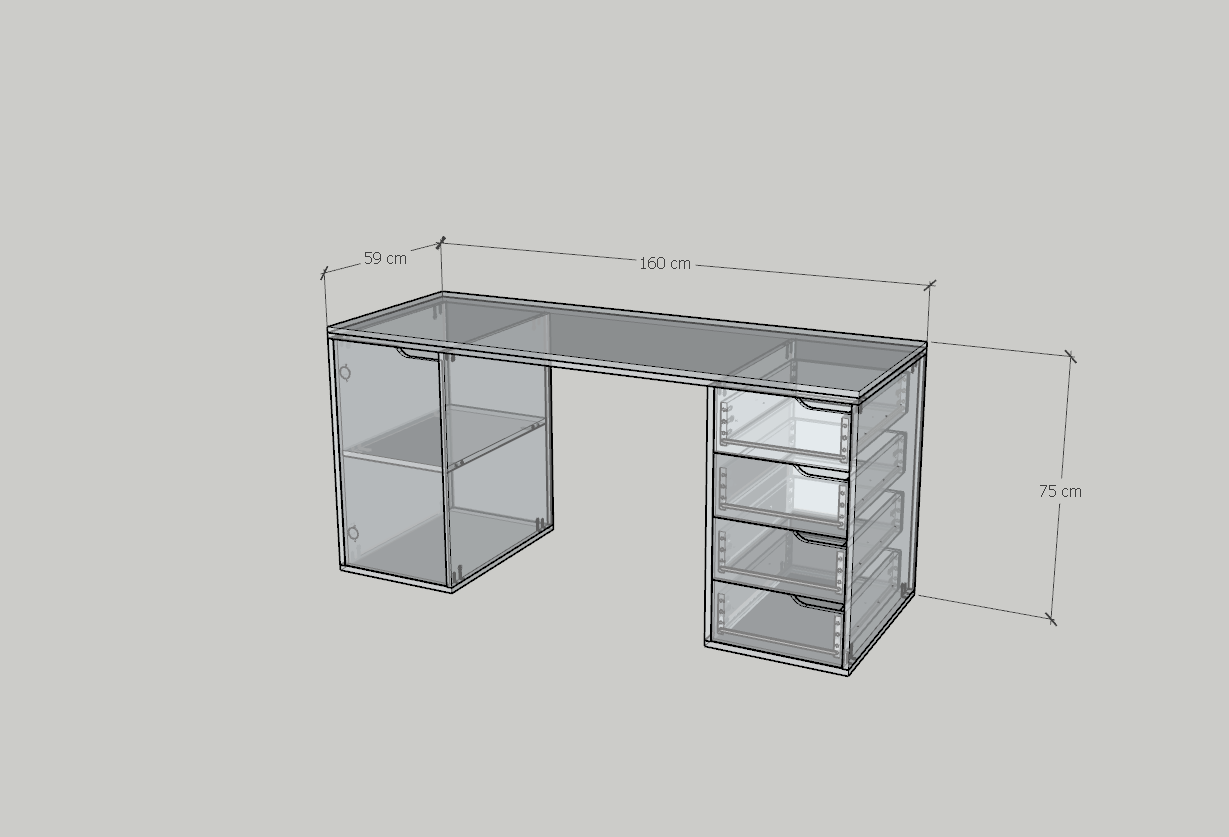 HAPPY FURNITURE , Bàn làm việc 4 ngăn kéo 1 cửa mở - ASO, BAN_150 , 160cm x 59cm x 75cm DxRxC