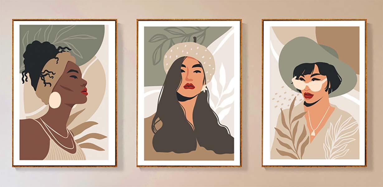 Bộ 3 tranh canvas Tối giản (Minimalism) - Cô gái cá tính - ARTN071