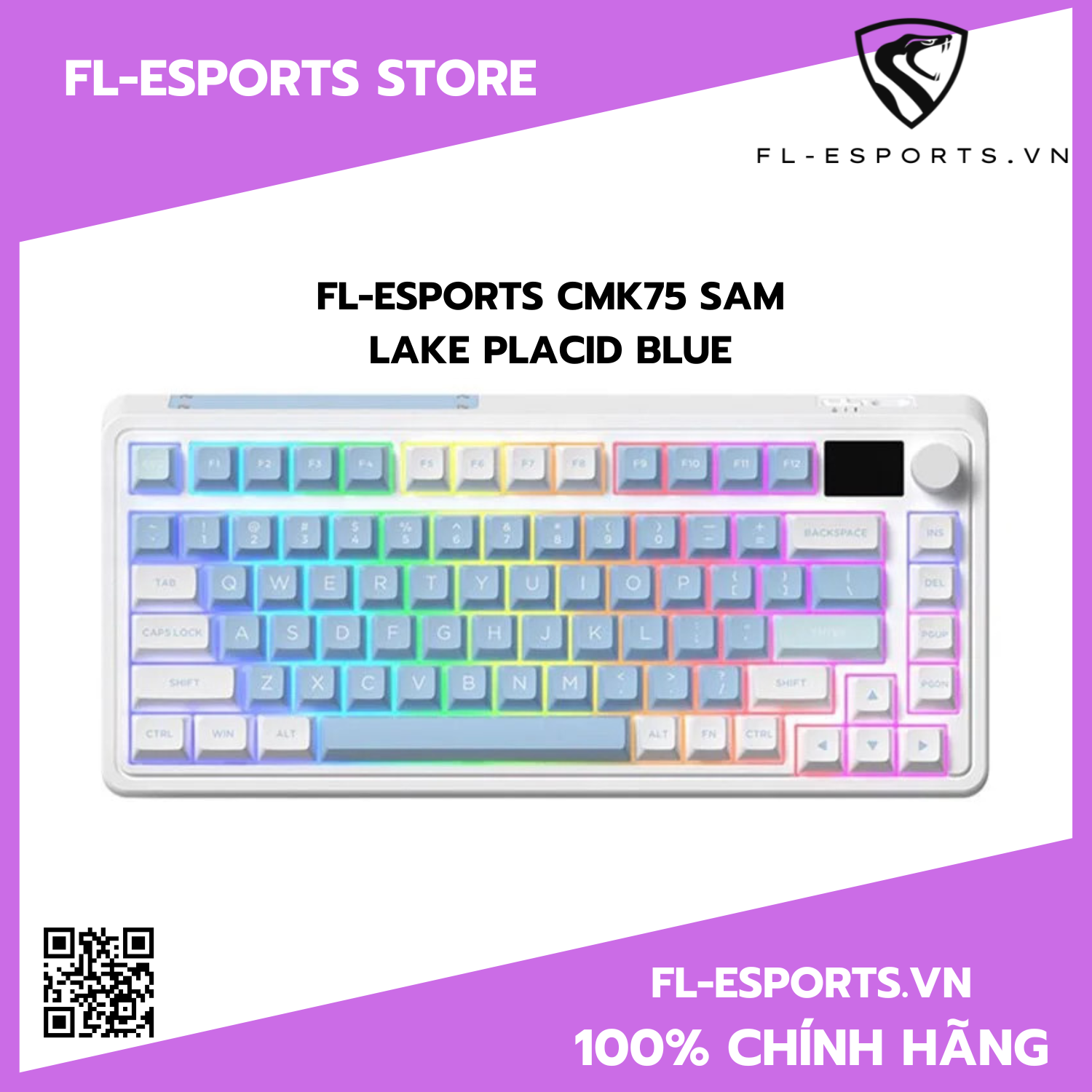 Bàn Phím FL-Esports CMK75 SAM Lake Placid Blue | 3 Mode | Màn hình TFT | Pin 3000mAh - Hàng chính hãng