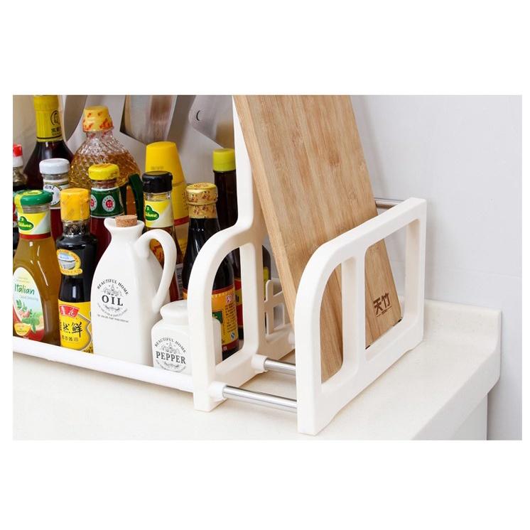 Kệ đựng gia vị nhà bếp 2 tầng chữ H có chỗ để thớt