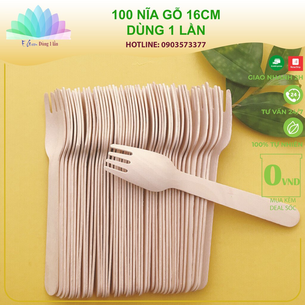 100 Nĩa gỗ dùng một lần kiểu Nhật 16cm an toàn tiệt trùng bảo vệ môi trường - E Green Dùng 1 Lần