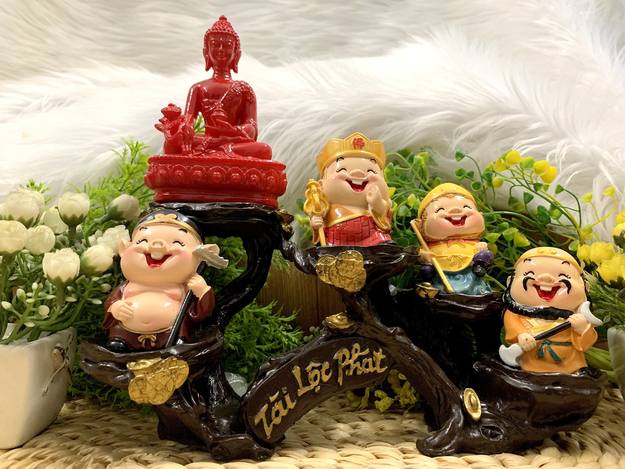 Bộ Tượng Phật Tổ và Thầy Trò Đường Tăng tọa đế Tài Lộc Phát ( Hình Thật )
