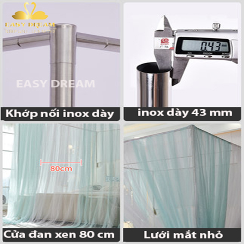 Màn khung không không khoan tường bản nâng cấp  khung inox 100%  - Mùng ngủ chống muỗi cao cấp EASY DREAM