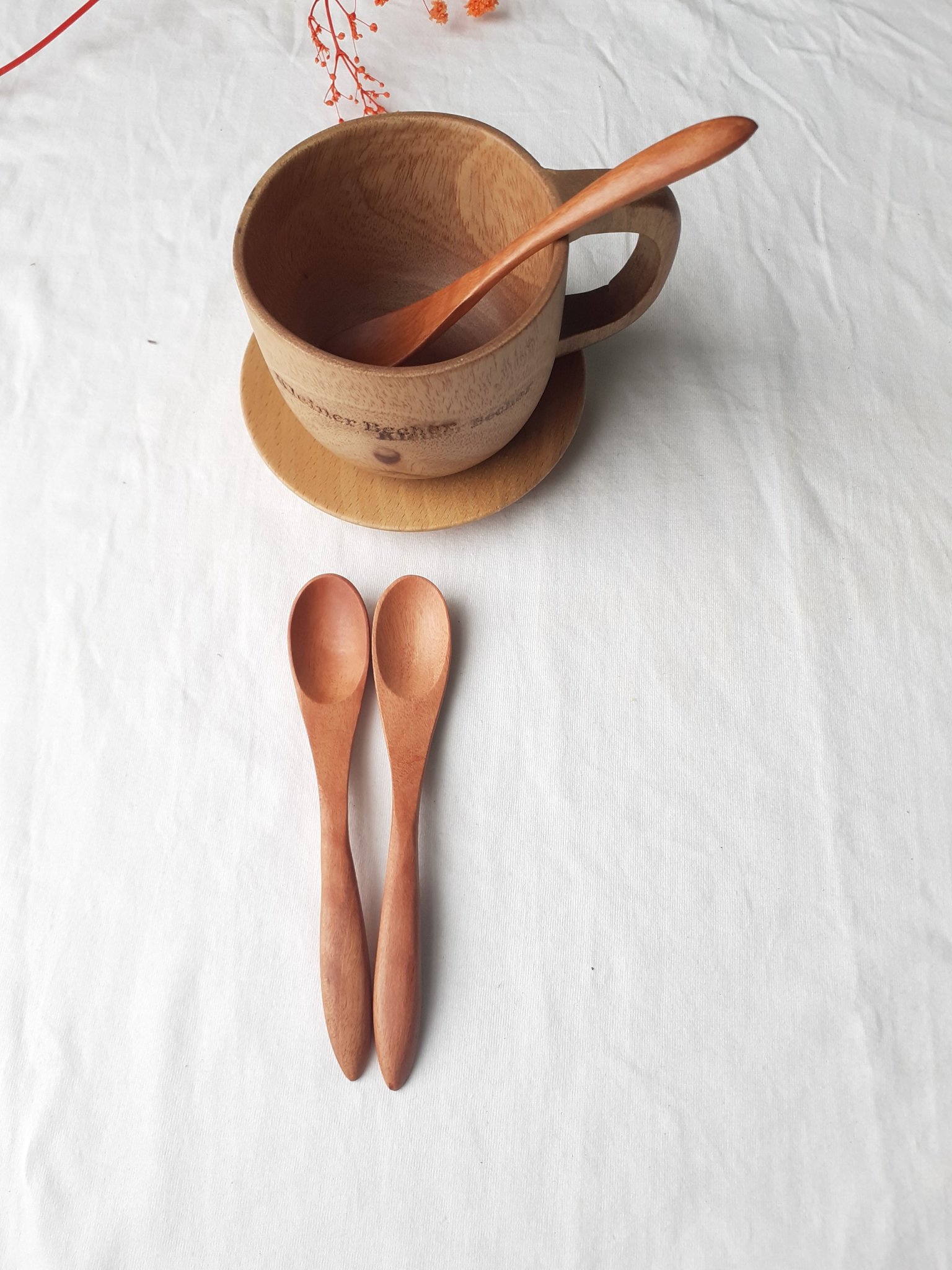 Bộ 6 thìa, muỗng gỗ nhãn nhỏ màu nâu 12 cm x 2 cm