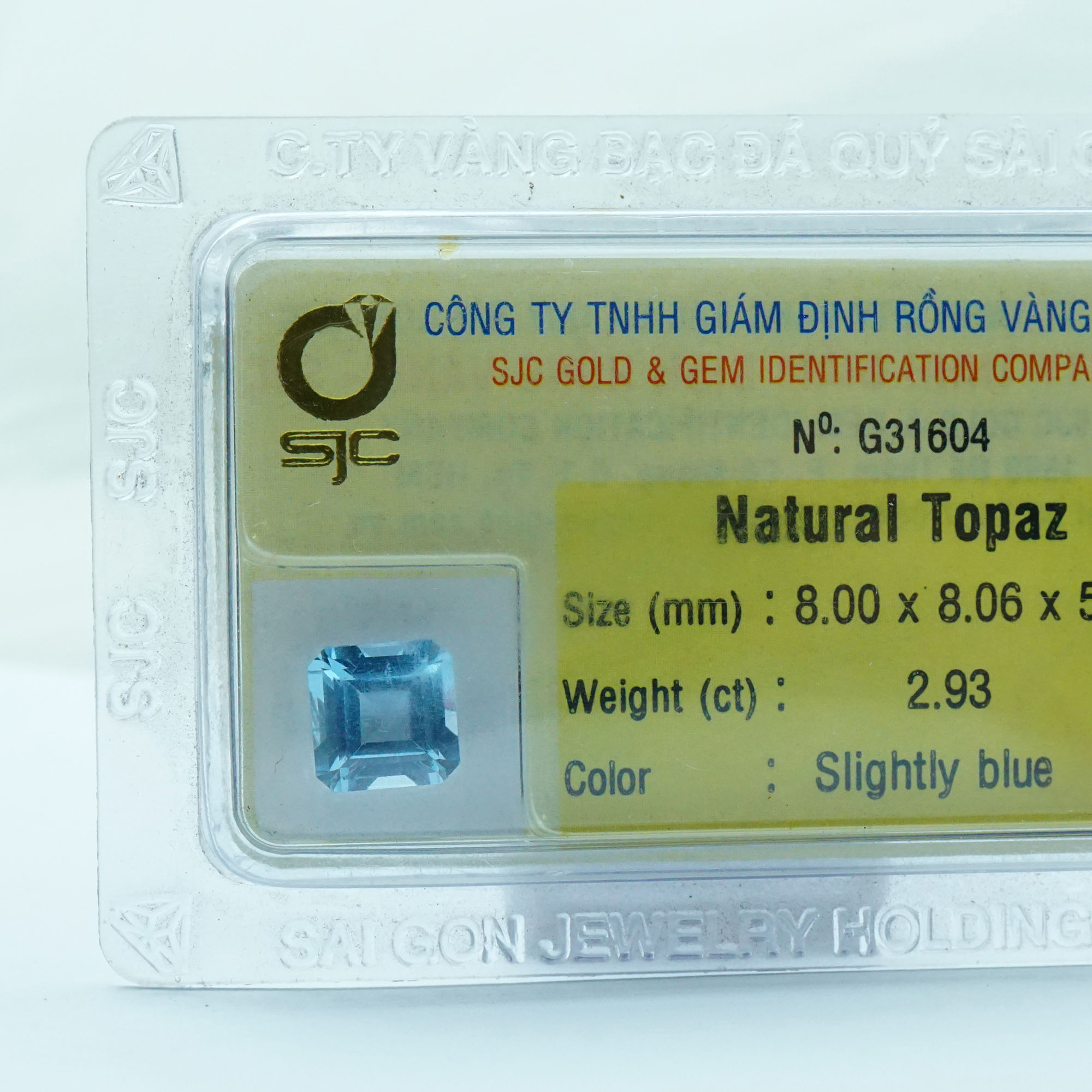 Mặt Đá Quý Topaz Mài Giác Vuông Tự Nhiên Kiểm Định