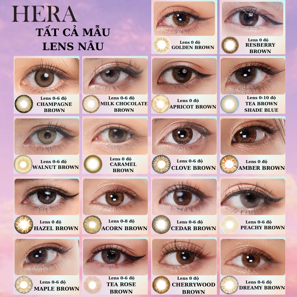 Kính Áp Tròng Hera Nâu Hổ Phách Không Độ AMBER BROWN Nhập Khẩu Hàn Quốc Lens Không Cận 6 Tháng