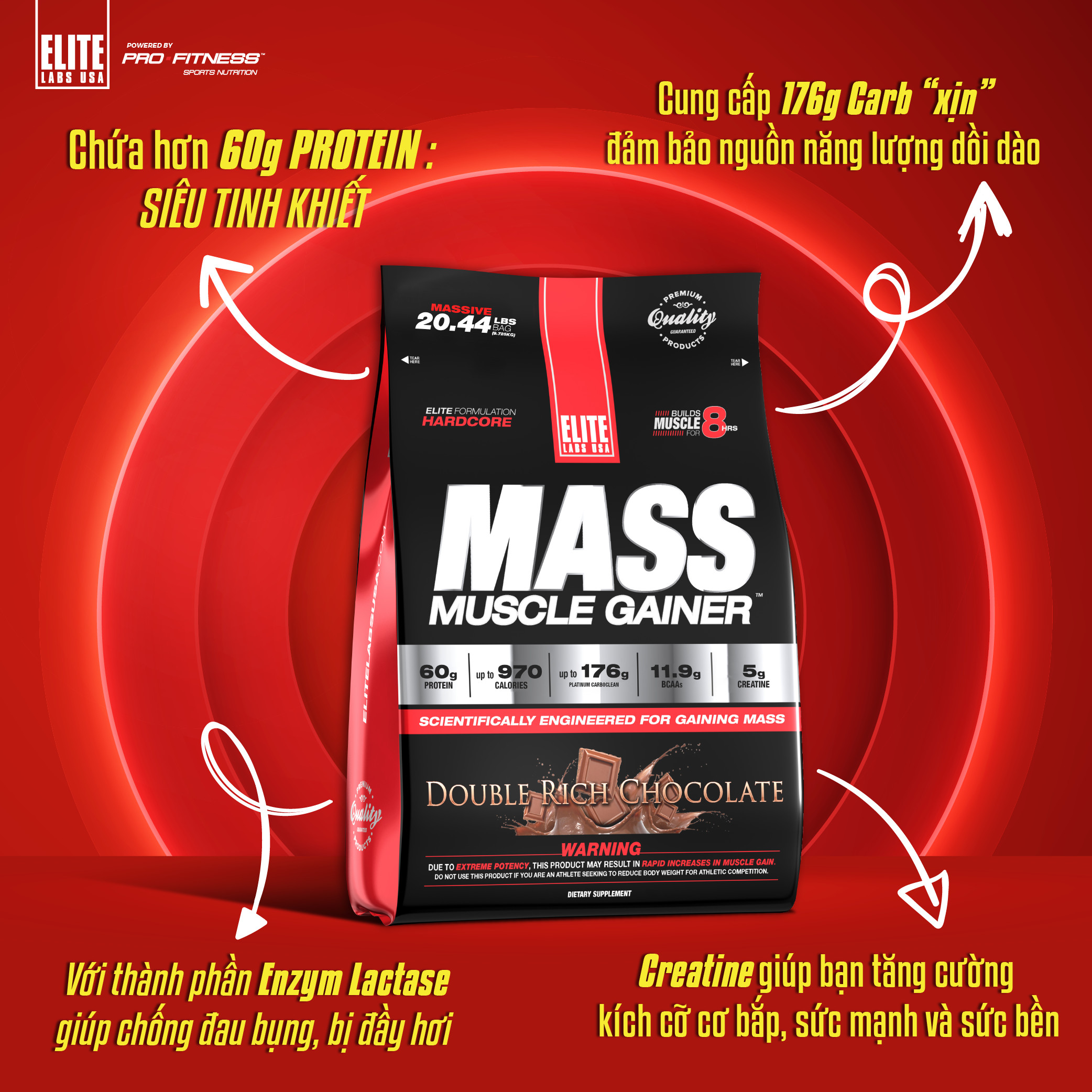 Sữa Tăng Cân Vị Chocolate Mass Muscle Gainer Vị  Elite Labs SMEL103 (9.09kg)