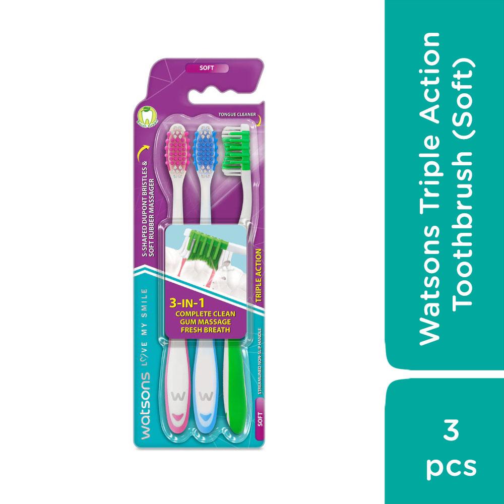 Bàn Chải Đánh Răng Watsons Triple Action Toothbrush (Soft) 3s