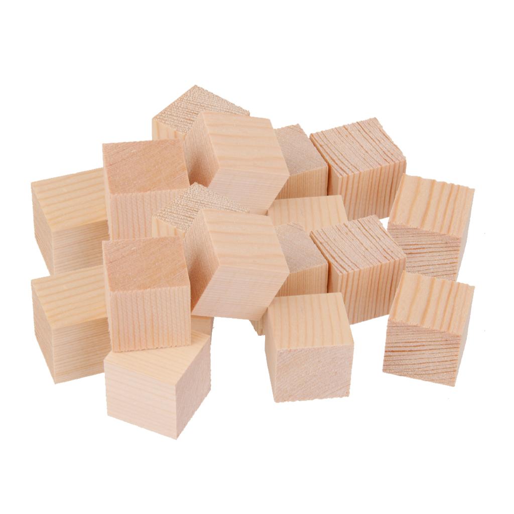 20 Pieces 25mm Unfinished Wooden Shapes Blocks Cubes Embellishments for Wood Crafts