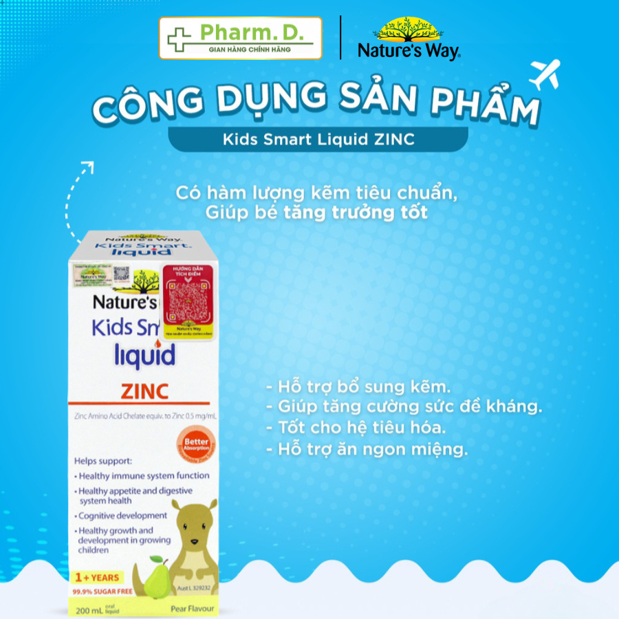 Siro Dinh Dưỡng NATURE'S WAY Kids Smart Liquid ZinC Bổ Sung Kẽm Và Dưỡng Chất Cho Trẻ Em (200ml)