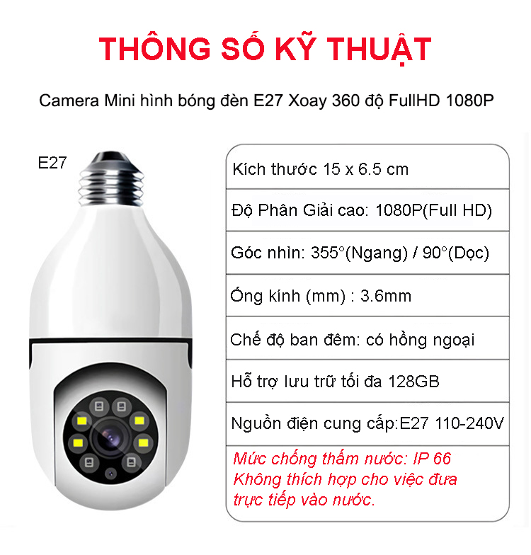 Camera Yoosee bóng đèn thế hệ mới 3.0MP - xoay 360 độ, xem đêm có màu, mẫu mới 2022 - Hàng Nhập Khẩu