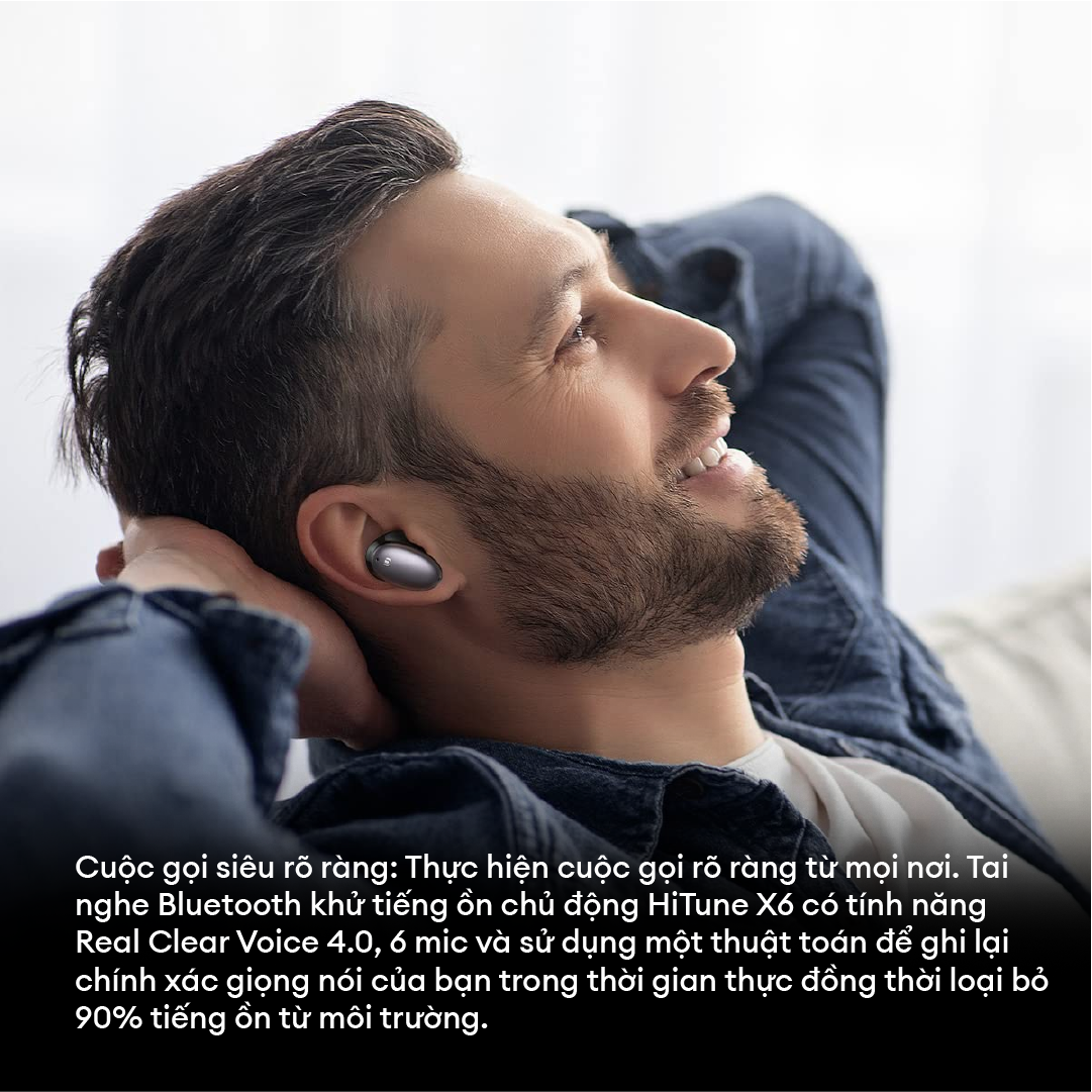 Tai nghe Bluetooth UGREEN Hitune X6 Âm thanh Hifi Chống ồn, tạp âm - Thời gian chơi nhạc lên đến 26 giờ-  Hàng chính hãng