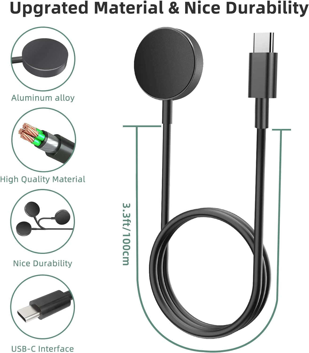 Cáp Sạc Đế Sạc Kim Loại cho Samsung Galaxy Watch 5/5Pro/6/6Classic/7 &amp; Galaxy Watch Ultra Cổng USB Type C - Hàng Chính Hãng