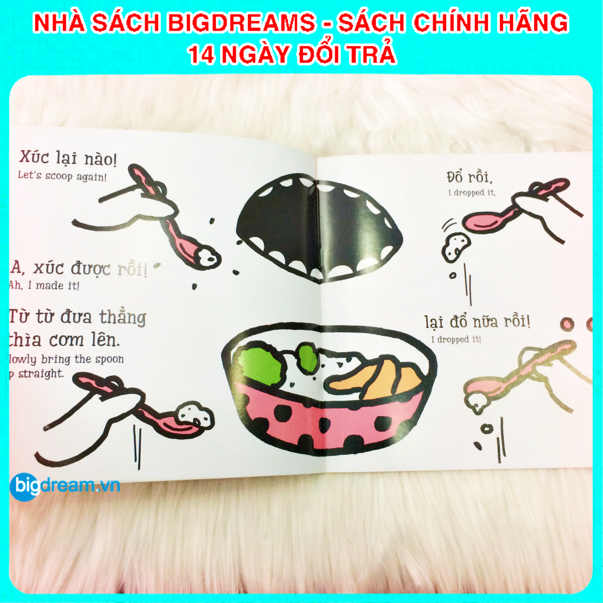 BẢN MỚI SONG NGỮ Miu Miu Tự Lập - Xúc Cơm Ăn Ehon Kĩ Năng Sống Cho Bé 1-6 Tuổi Miu miu hiểu chuyện Miu bé nhỏ